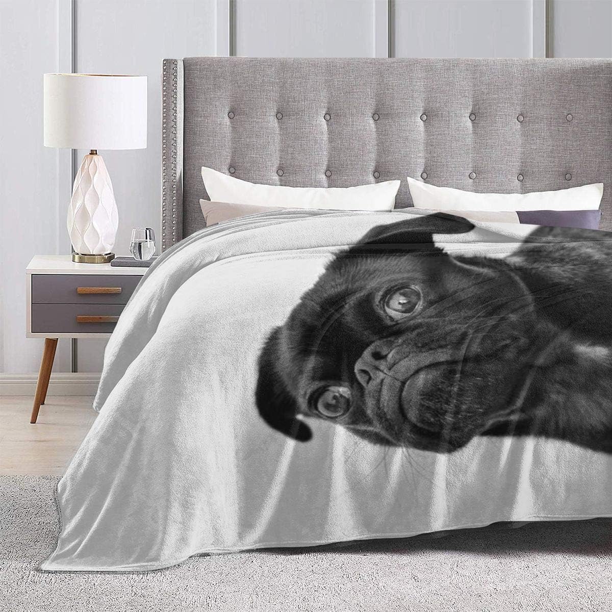 Cute Black Pug Dog Printed Blanket Throw Lightweight Soft Micro Fleece Throw Blankets Fit Couch Bed Living Room Sofa Chair 60"X50"