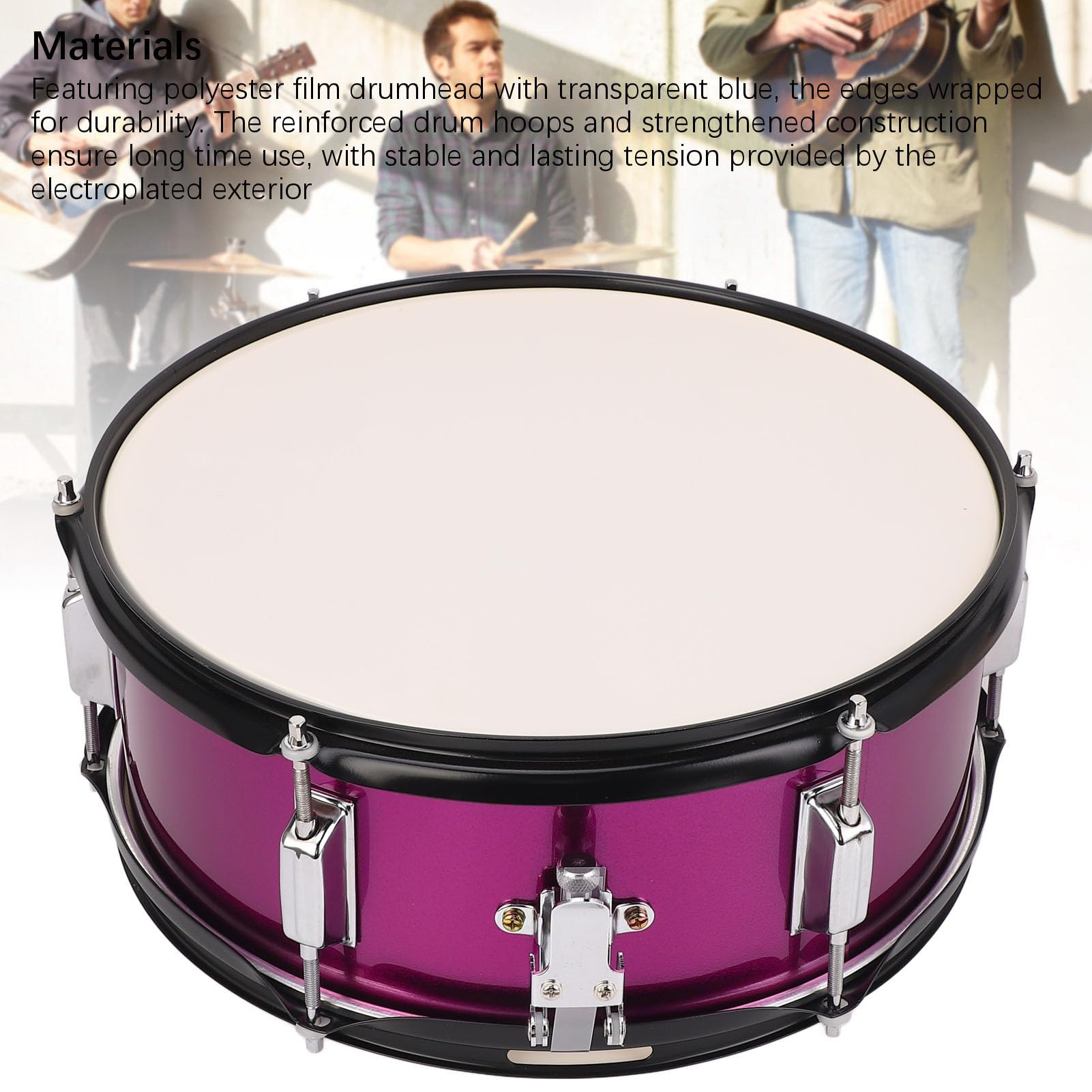 Set Rullante, Rullante in Acciaio Inossidabile da 14x5,5 Pollici con Bacchette, Accordatore e Tracolla, Strumento a Percussione Rullante Portatile per Batteristi Principianti