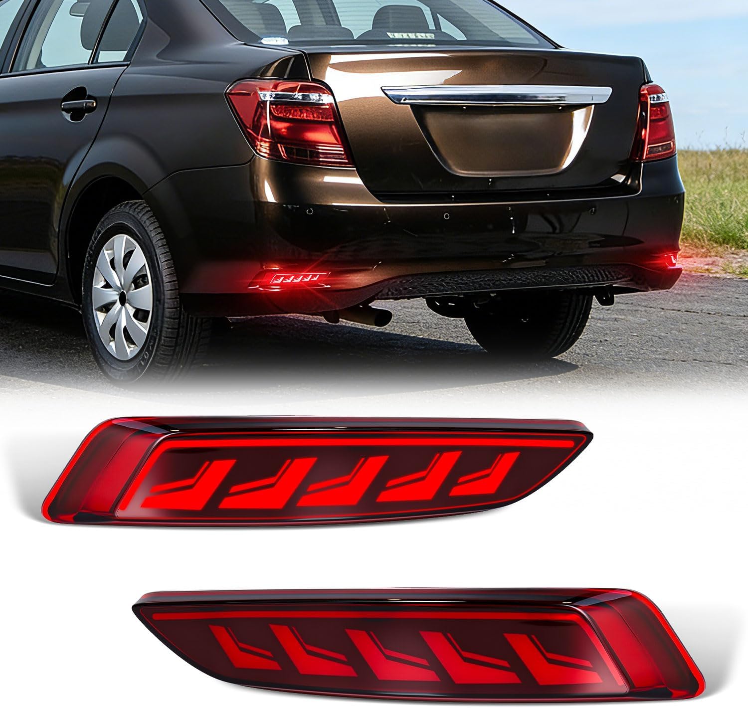 Rear Bumper Reflector Lights For Axio - 2Pcs LED Rear Tail Lights Fit for Toyota Corolla Axio 2015-2018, Lexus LS460 2013-2017, Lexus LS600hL 2013-2016 Sequential Turn Signal, Red, Type 1
