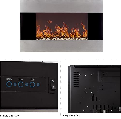 Miniatura 7 de Northwest - Fogata eléctrica con luz LED para pared flama de hielo y fuego Cromado, Mahogany