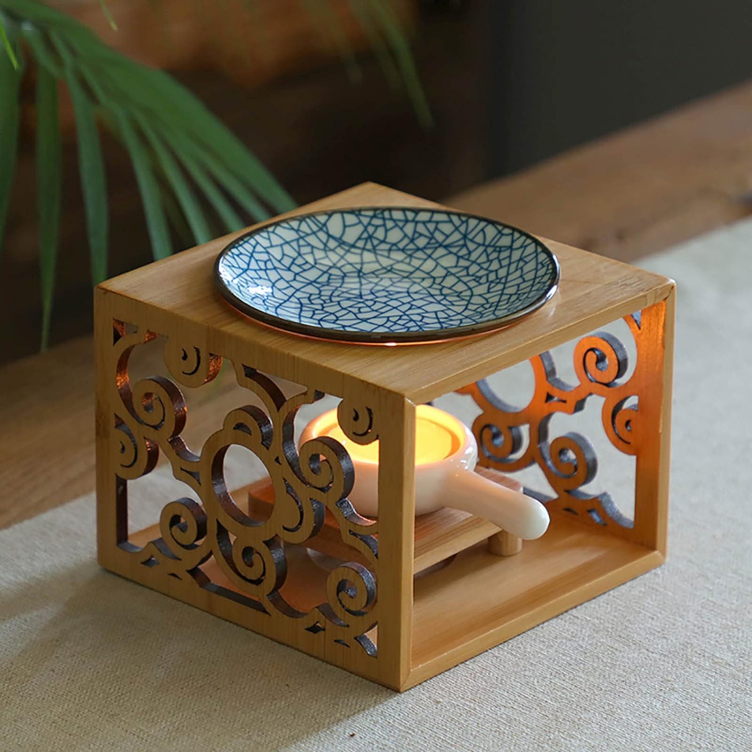 Brenner für ätherische Öle, Keramik-Wachsschmelzbrenner, Aromalampe, Öldiffusor für Zuhause, Spa, Yoga, Meditation,Natural