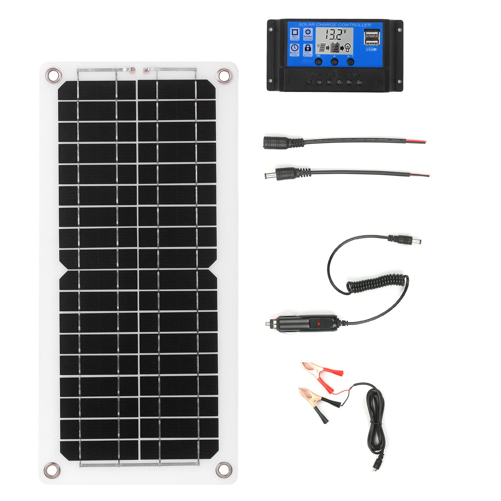 Kit Pannello Solare Monocristallino da 12 W per Campeggio Off-grid | Materiale EVA+PET, Impermeabile IP65, Efficienza Al 20%, Plug and Play per la Ricarica della Batteria Marina di Barche ,