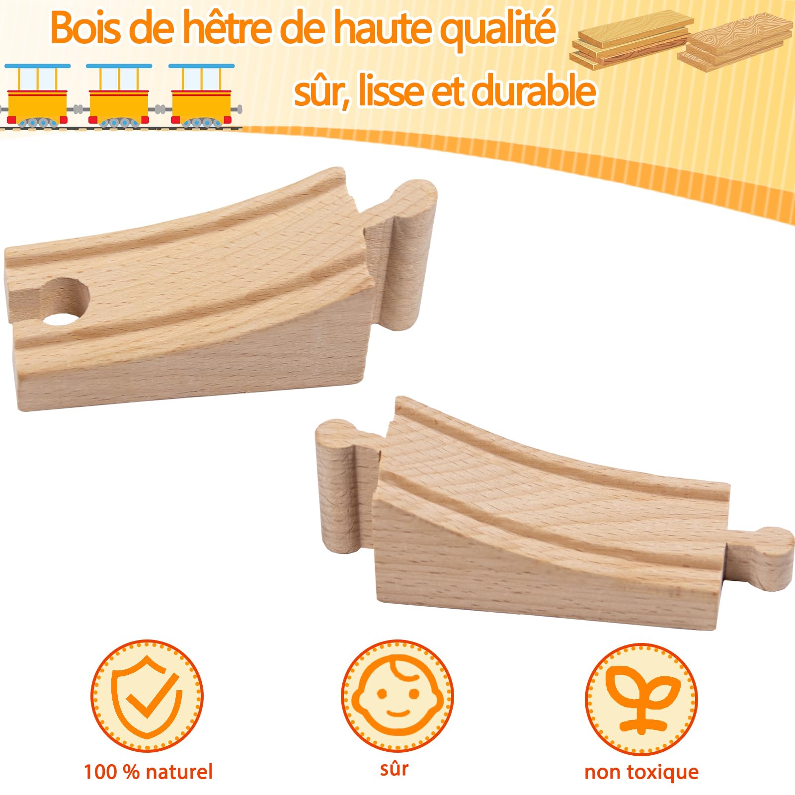 Kit de rails en bois, compatible avec tous les accessoires de chemin de fer en bois et rails en bois, robustes et durables, kit d'extension pour modélisme, jeu créatif pour enfants à partir de 3 ans