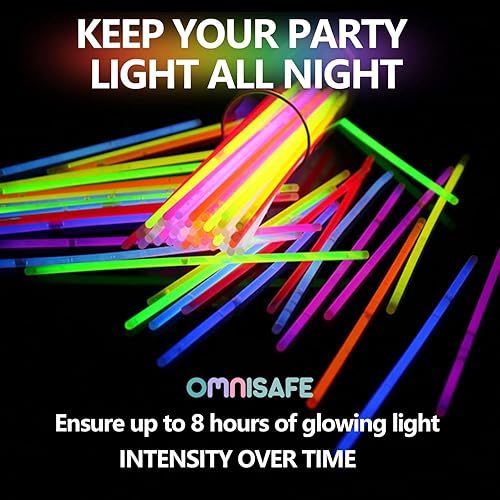 Miniatura 3 de OMNISAFE Juego de 204 varillas luminosas ultrabrillantes de 8 pulgadas a granel, suministros de fiesta que brillan en la oscuridad y kit de lentes
