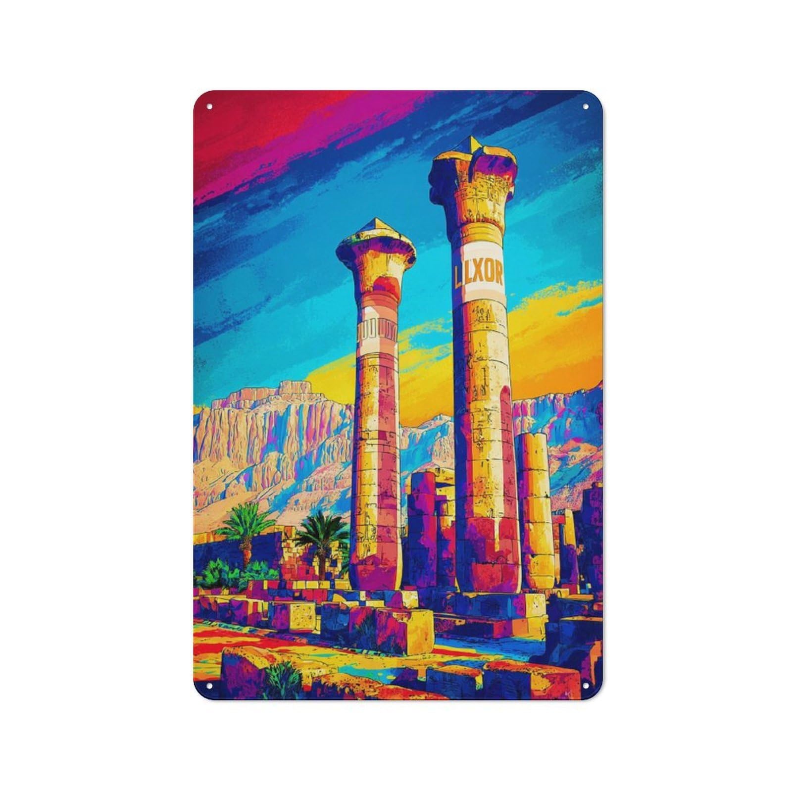 Junmoney Colorful Luxor Temple Ruins Retro Metal Gift Sign 30X20cm, Small Space Decor For Bedroom, Kitchen, Office Or Living Room