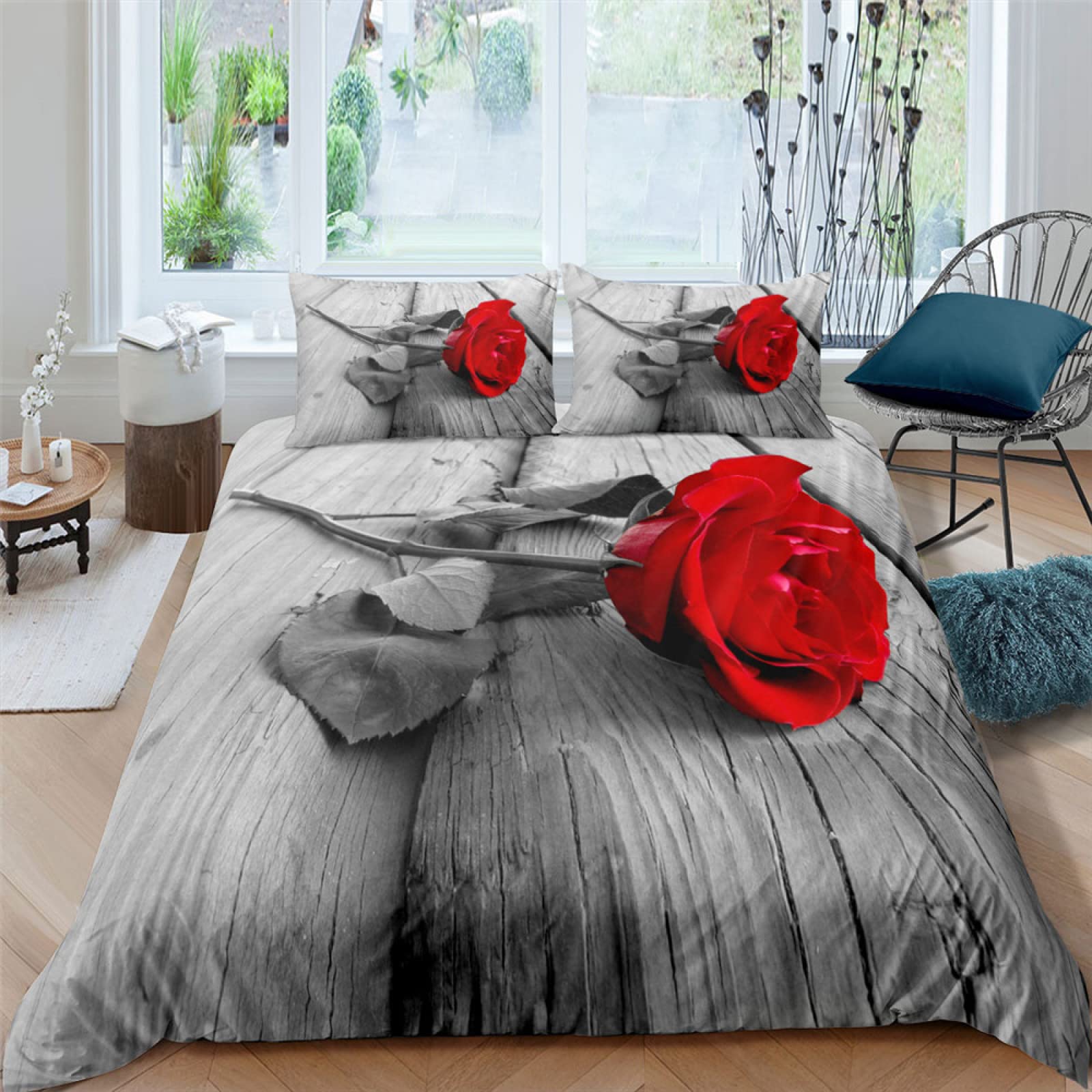 Housse de couette 160x200 microfibre parure de lit 2 personnes rose grise