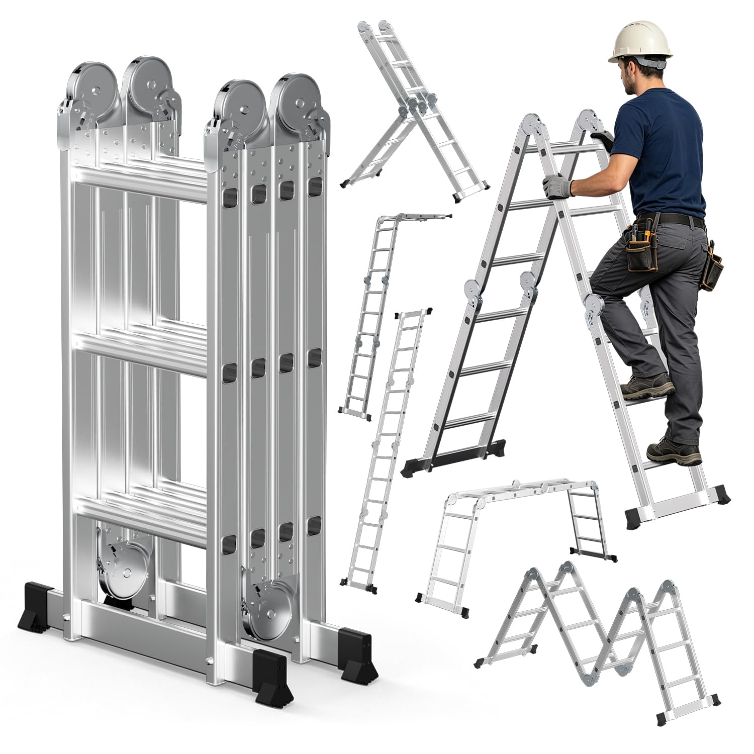Scala multiuso in alluminio, 4 x 3, 12 pioli, 3,6 m