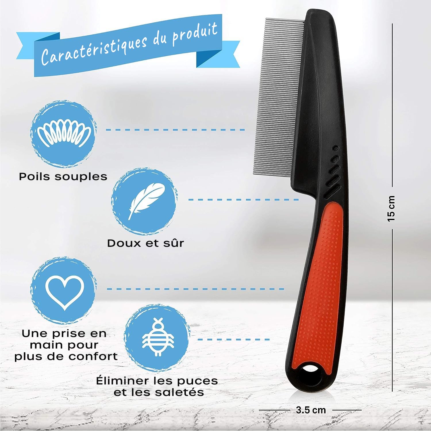 volila Peigne Anti Puces Chien - Peigne Anti Puces pour Chat 15 cm - Dents Fines pour Protéger Votre Animal des Puces & Tiques - Peigne Chat Technologie Douce & Sûre