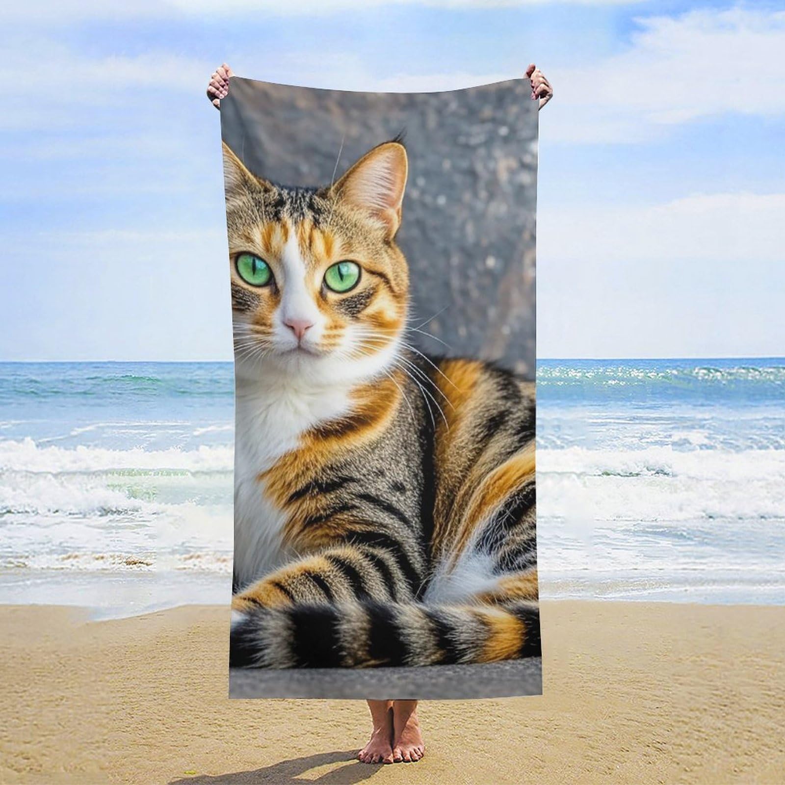 Anceky Oversized Cat Beach Towel Soft Microfiber Bath Towel Quick Dry Absorbent Travel Pool Towels Lightweight Sand Free Blanket Machine Washable for Swim Picnic
