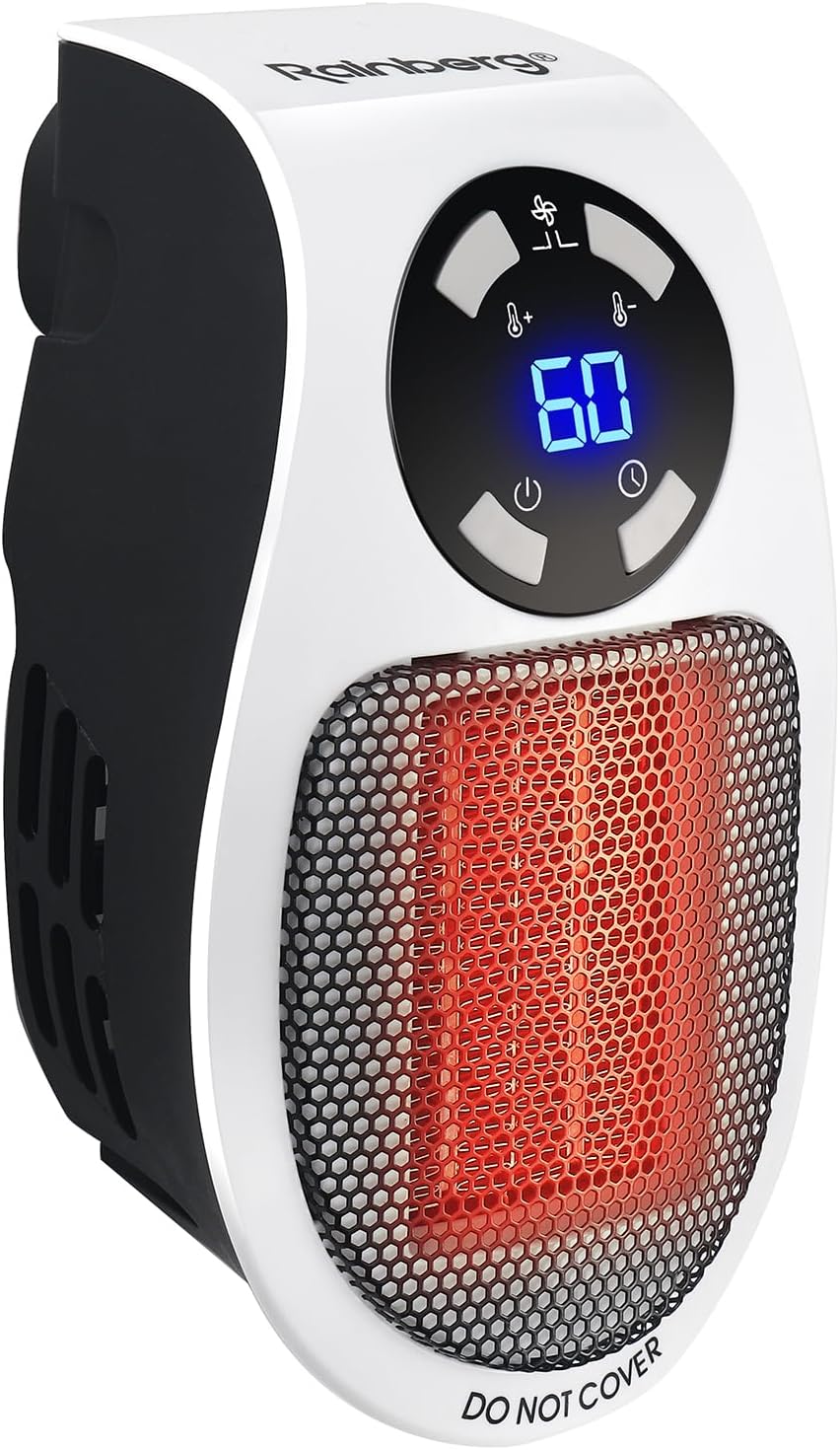 500W Ceramic Plug Heater, Remote Wall Outlet Space Heater, Adjustable thermostat, 12 Hour Timer and LED Display, 2 Fan Speeds, 15-32C Temperature Control, Auto Shut Off
