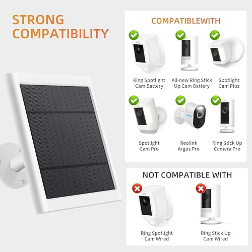 Miniatura 18 de Panel solar para cámara de anillo, cargador solar de 4 W compatible con focos de anillos y batería de cámara para exteriores, cable de 10 pies