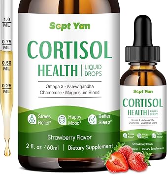 Cortisol Supplements Liquid Drops for Women and Men with Phosphatidylserine, Magnesium, Ashwagandha, Vitamins, Cortisol Detox Calm Drops for Supplements Mood, Focus, Sleep, 2 FL.OZ Vegan