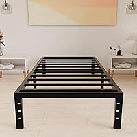 Vista 21 de Base de cama tamaño Queen de 12 pulgadas, no necesita somier, base de colchón de plataforma de metal resistente con listones de acero