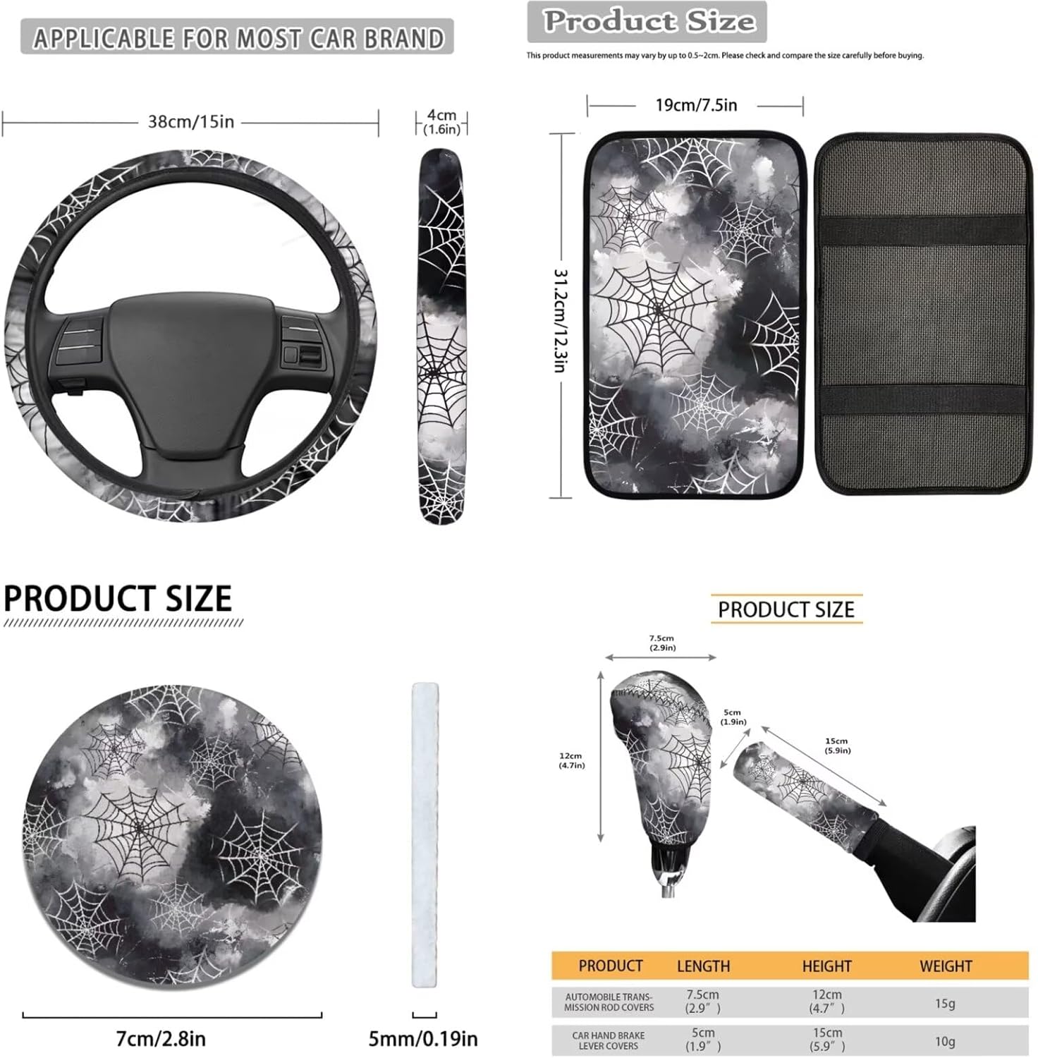 Watercolor Car Seat Cover Full Set Spider Web Printed Car Accessories Set for Decor Non Slip Automotive Interior Universal Car Seat Cover Universal Fit for SUV Sedan Van Truck, Grey