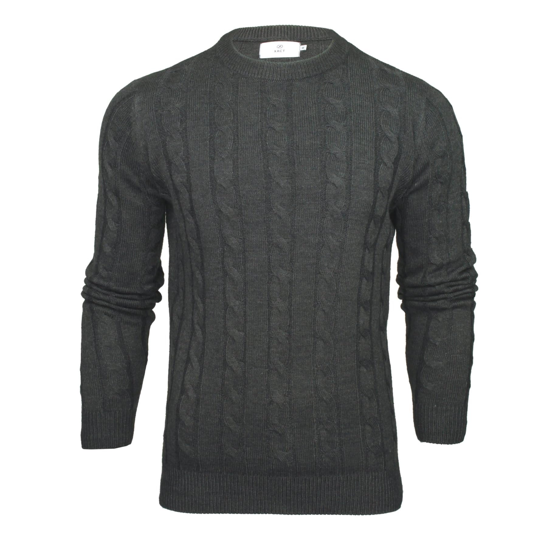Xact Men's Dark Charcoal Marl Crew Neck Cable Knit Jumper (Dark Charcoal Marl) Xl