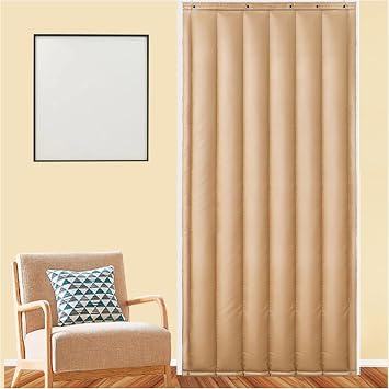 Heavy Duty PU Soundproof Barrier Tapestry Blanket for door,Home Thermal Insulated Door Curtain, Temporary door Cold Air Blocker,Weatherproof, Windproof, Weighted Bottom,for Living Room etc.  Color