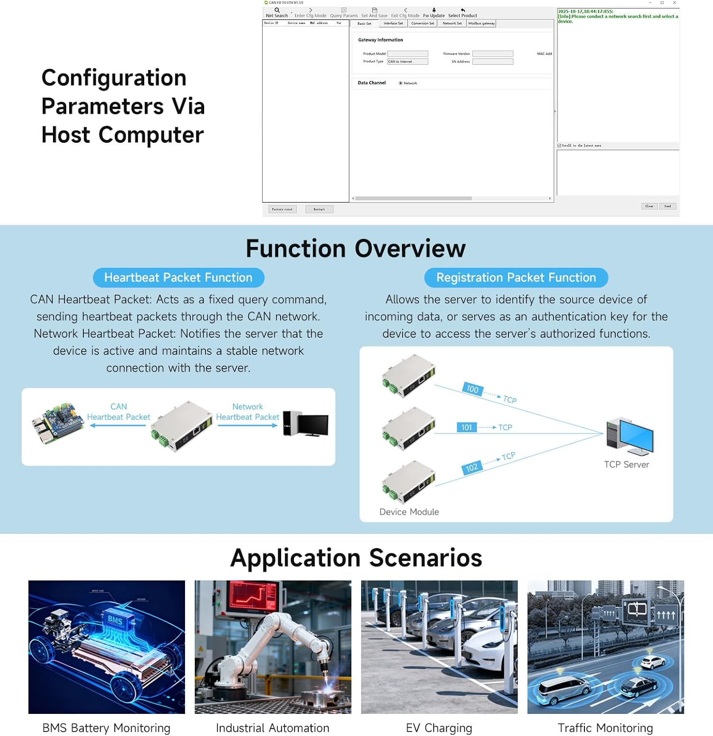 Waveshare CAN FD Protocol Converter, CAN FD to ETH Bidirectional Data Communication, Supports 5 Data Conversion Modes and CAN 2.0A/2.0B Protocols, Rail-Mount Support