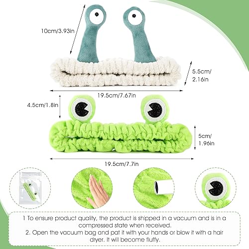 Miniatura 2 de Sibba 2 diademas de rana y caracol, diadema de lavado facial, bandas para el cabello de spa, diademas de maquillaje, diademas de dibujos animados de