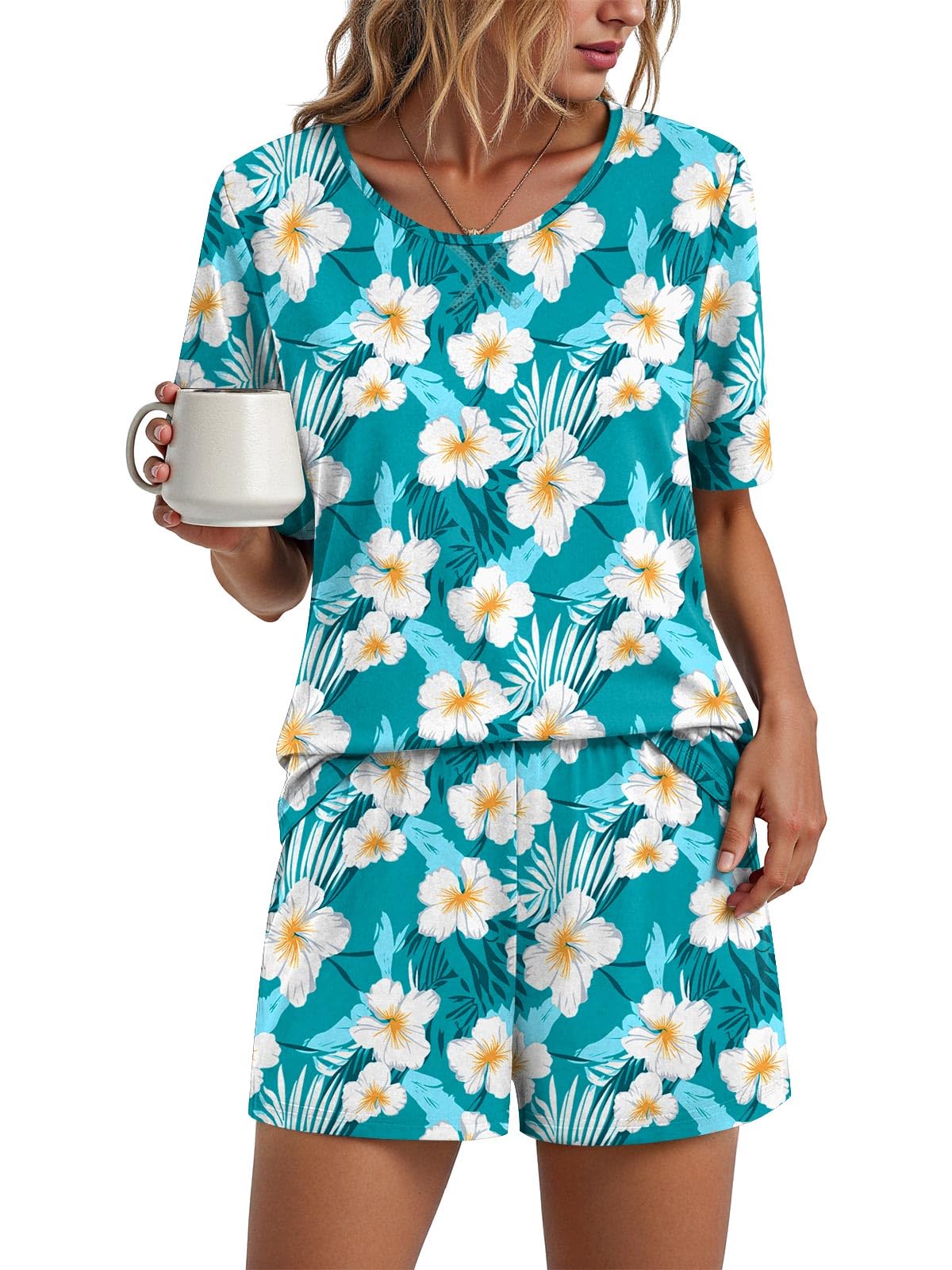 Findsweet Pajama Set for Women 2 Piece Lounge Set Soft Sleepwear Summer Casual Short Pjs Sets with Pockets M-3XL