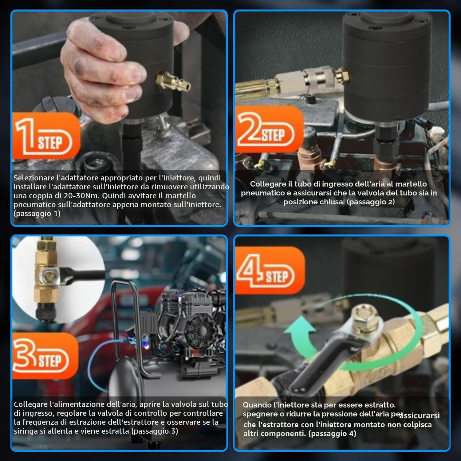 ZKTOOL Set di 24 Pezzi di Estrattori per Iniettori Diesel Pneumatici
