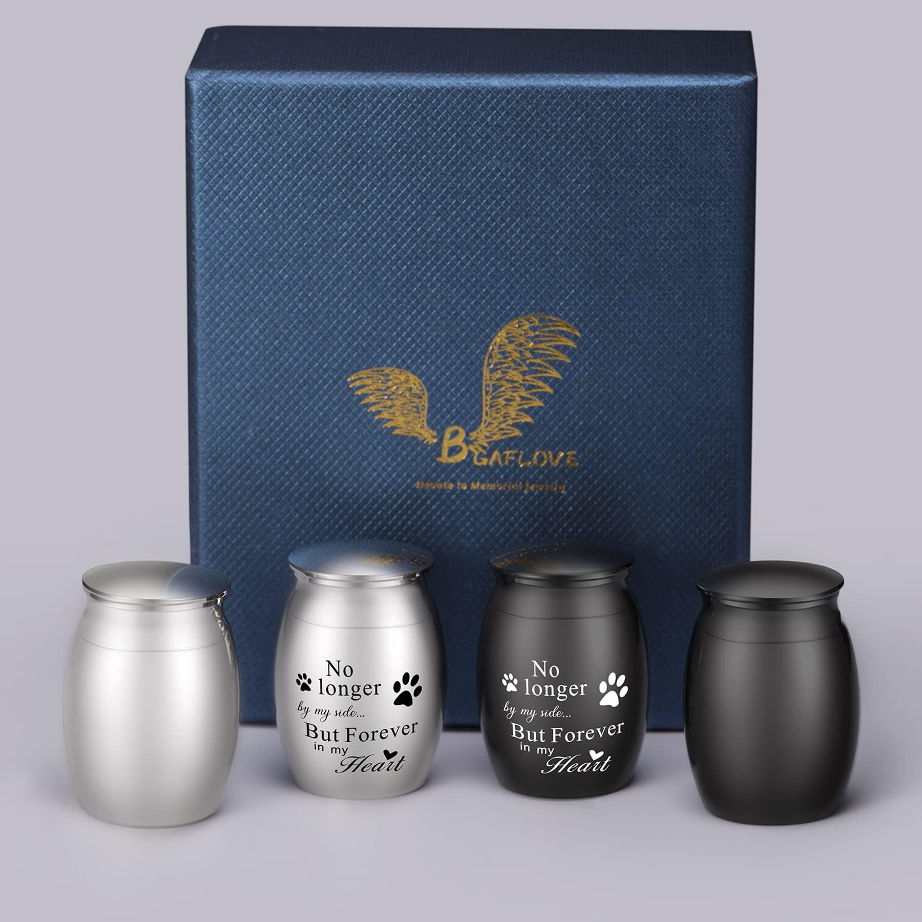 4 Pack Beautiful Keepsake Urn for Pet Ashes-1.6" Tall Cremation Urns Paw for Dog Cat-Handcrafted Decorative Urns for Funeral-Engraved"No Longer by My Side, But Forever in My Heart"Urn for Sharing