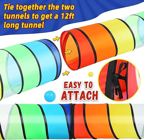 Miniatura 4 de Moncoland Tienda de campaña de túnel de juego para niños pequeños, paquete de 2 coloridos juguetes de túnel de gateo desplegable para bebés o