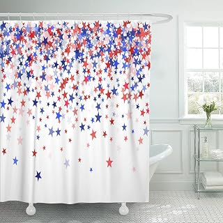 Emvency Shower Curtain Colors Blue Red Stars Falling Day Independence Waterproof Polyester Fabric 72 x 72 inches Set with Hooks