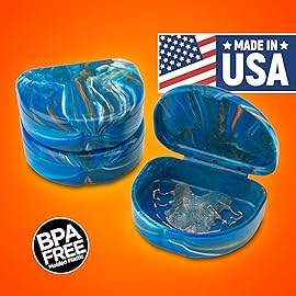 Practicon Marble Retainer Cases, Orthodontic Aligner Case, Mouth Guard Holder (3 Pack) (Blue Orange)