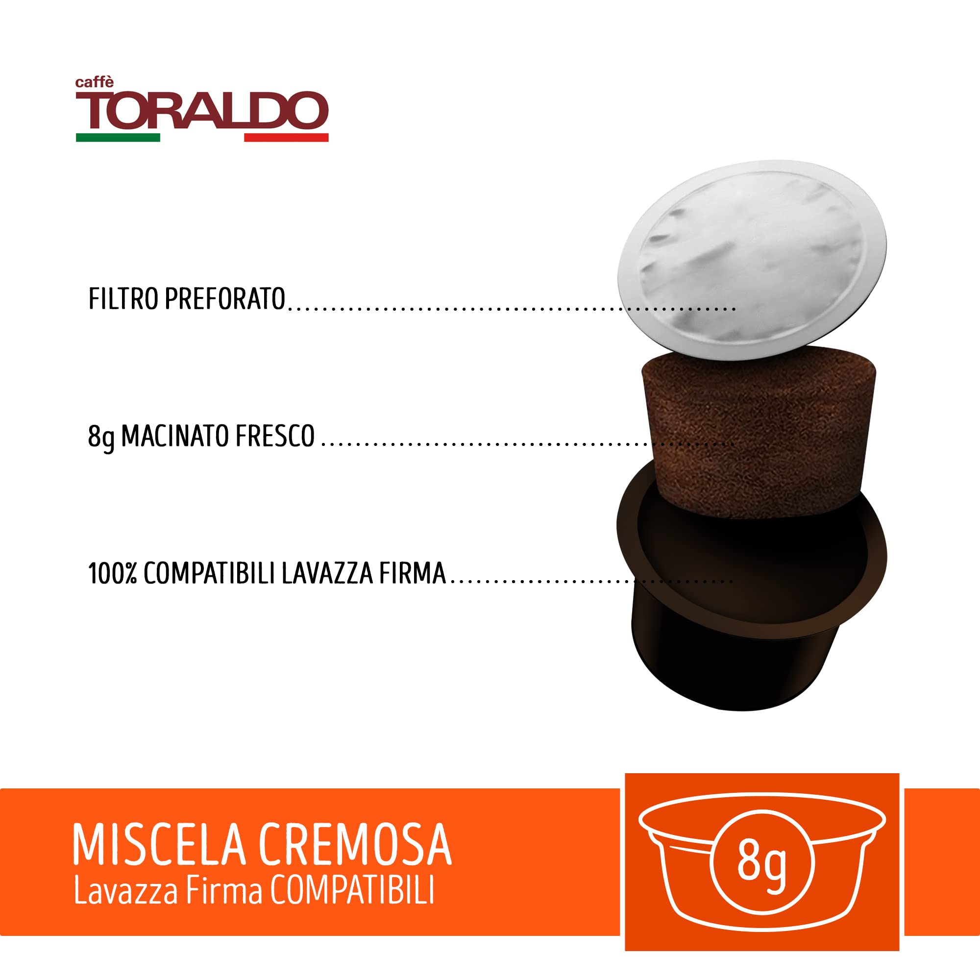 CAFFÈ TORALDO | Compatibile Firma* | Caffè Selezionato, Tostato e Torrefatto in Italia | Eccellenza del Caffè Napoletano (100 Capsule, Miscela Cremosa)
