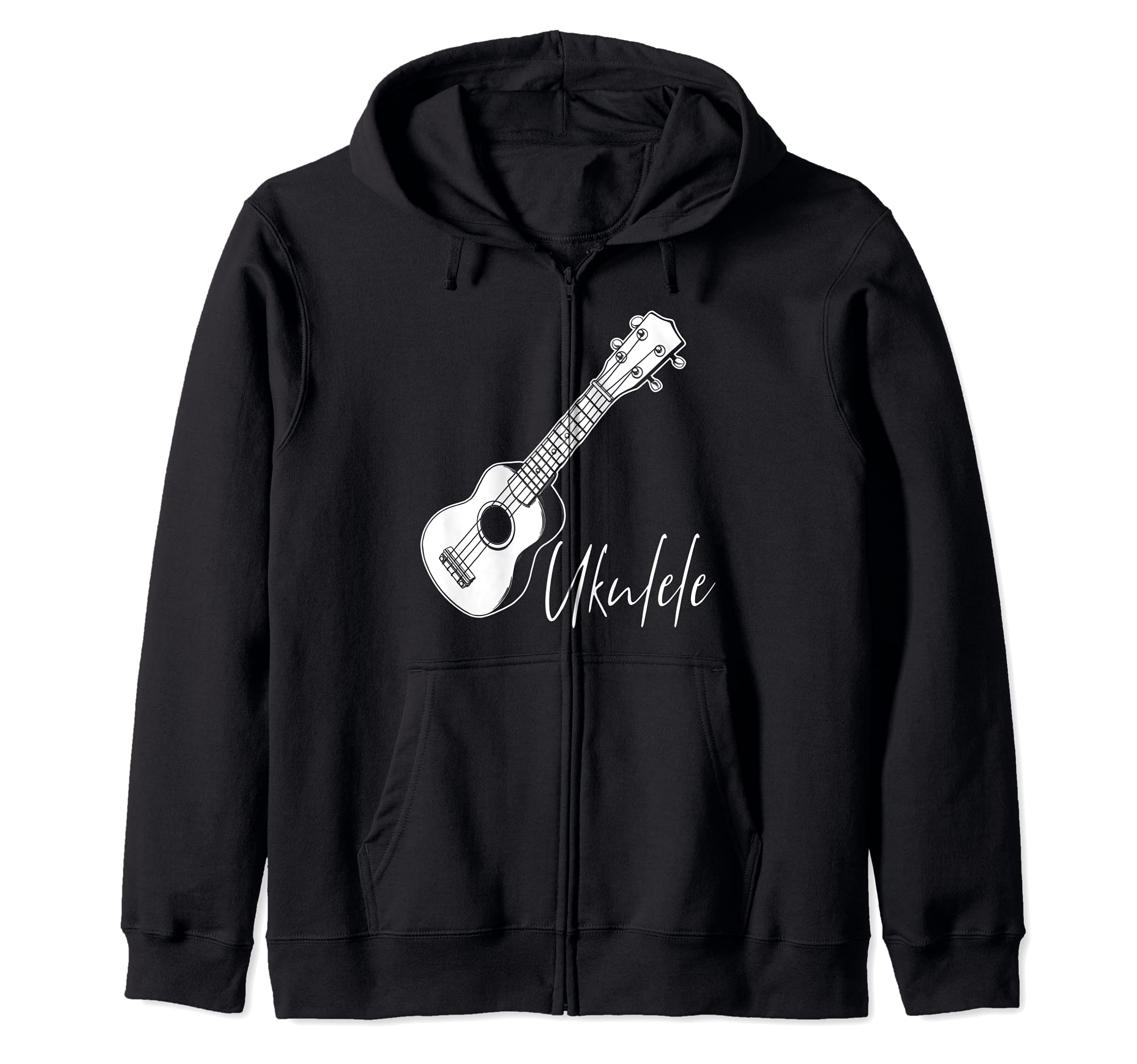 Ukulele Acoustic Hawaii Hawaiian Musician Guitar Uke Aloha Zip Hoodie, Black