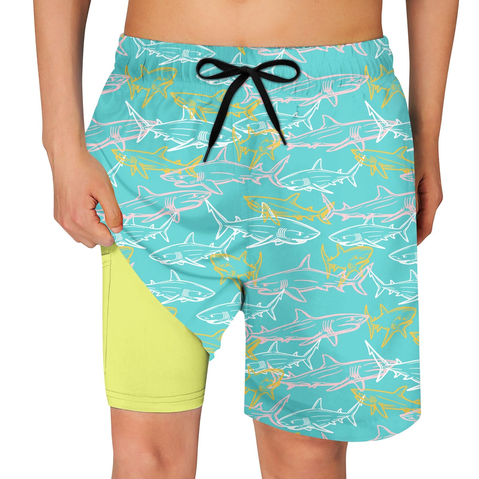 Cozople Boys Swim Trunks with Compression Liner Quick Dry Bathing Suit