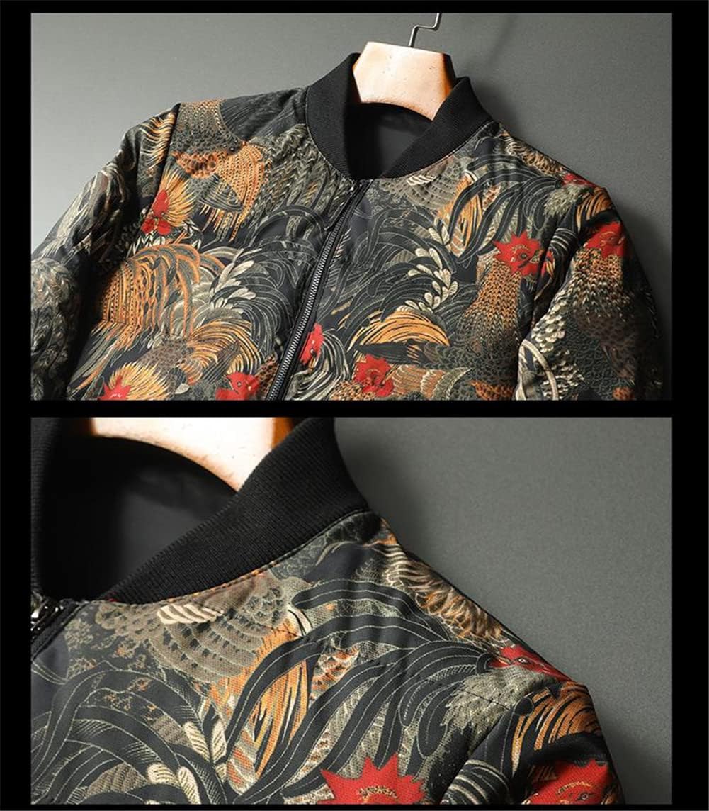 Youllyuu Winter Down Jackets Stand Collar All Over Printed Men's Down Coats Slim Jackets Plus Size