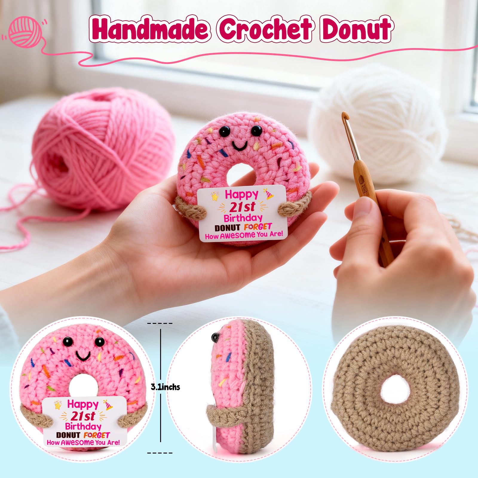 BuiltFit 21st Birthday Gifts for Her - Gifts for 21 Year Old Him Women Female Male, Cute Crochet Donut 21th Bday Party Favors Decorations Present for College Students Son Daughter Friends - 4