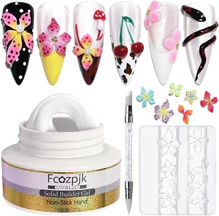 Fcozpjk White Solid Builder Gel For Nails, 30g 3D Sculpting Gel with Hibiscus Flower Charms Mold Carving Modeling Non-Sticky Hard Gels Summer Tropical Flowers Design Professional Manicure Supplies