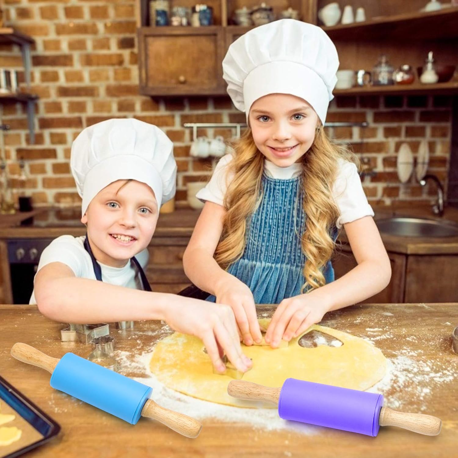 Koogel 9 Inch Mini Rolling Pin, 2 Pcs Kids Rolling Pin Small Rolling Pin Handle Rolling Pin for Home Kitchen Children Cake : Everything Else
