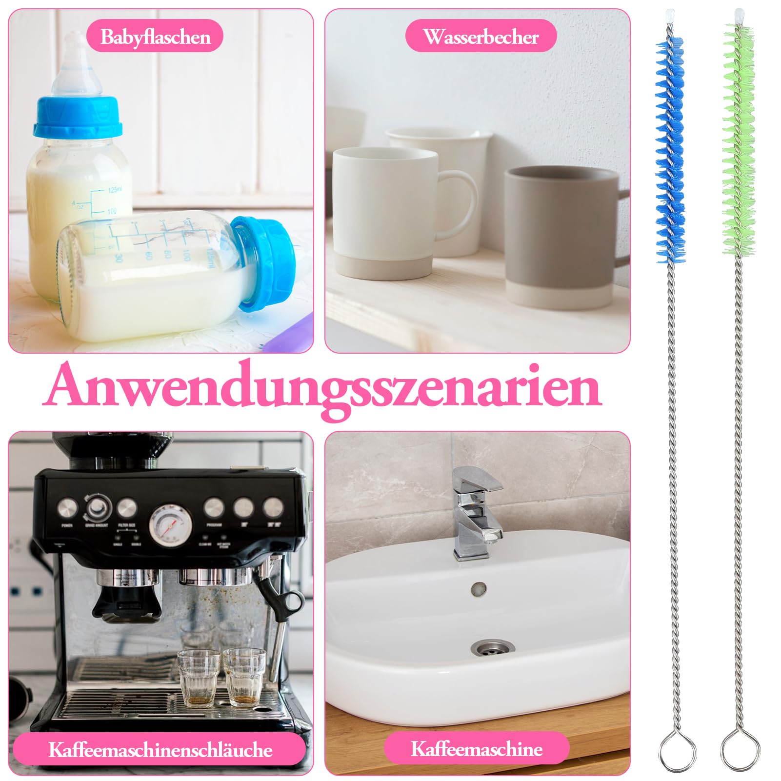 10 Stück Strohhalm-Reinigungsbürsten (20 Cm) - Dünne Flaschenbürsten Aus Edelstahl & Nylon, 4 Farben