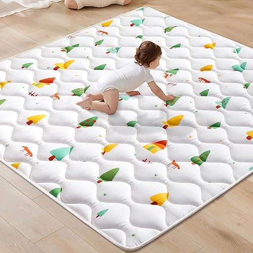 Alfombra de juego de espuma para bebés, gruesa de una pieza para gatear, inodora, acolchada antideslizante, para bebés y niños pequeños, 150 x 150