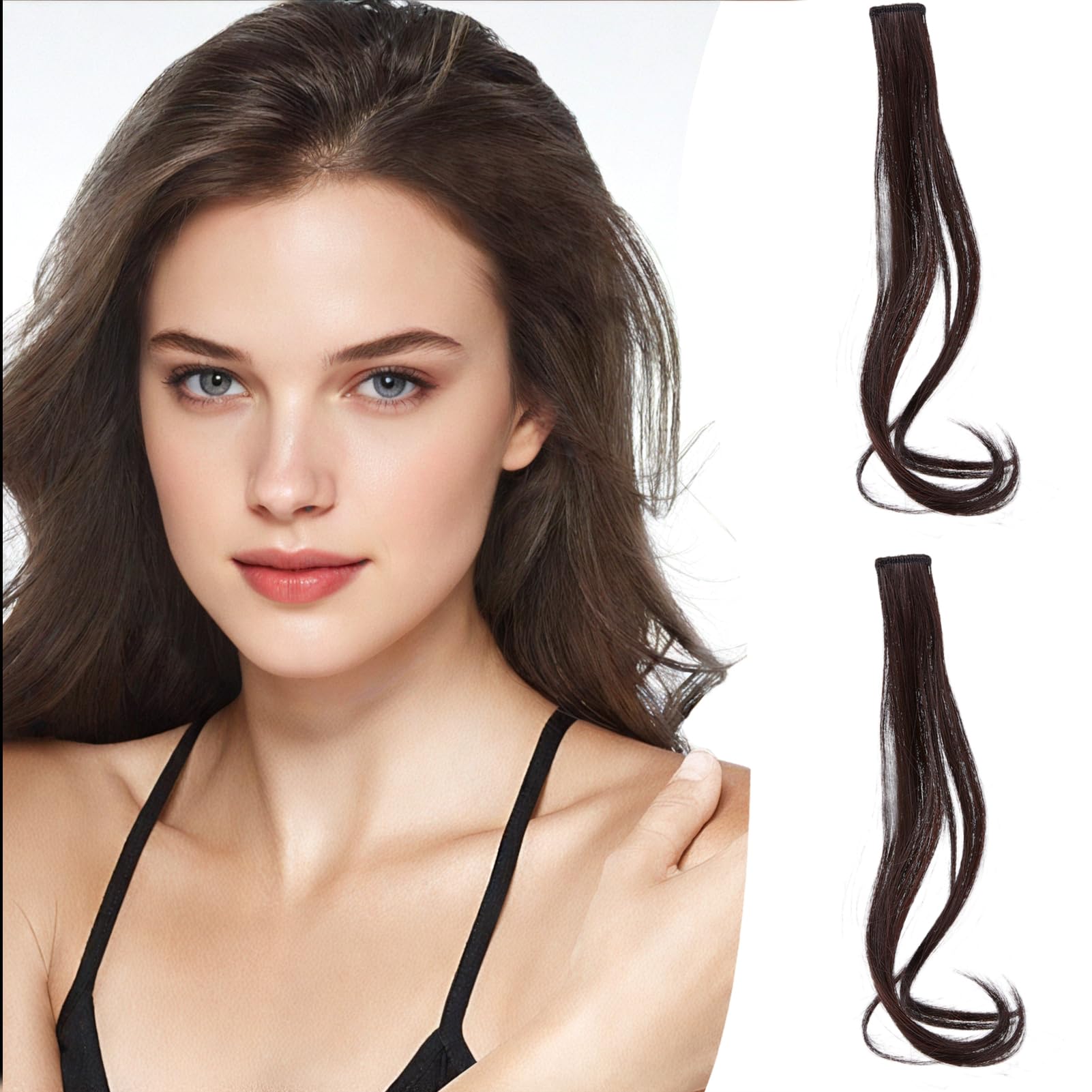 Clip-In Pony Seitlicher Pony – Dunkelbraun, 25 Cm, Aus Simuliertem Echthaar, Für Natürlichen Look