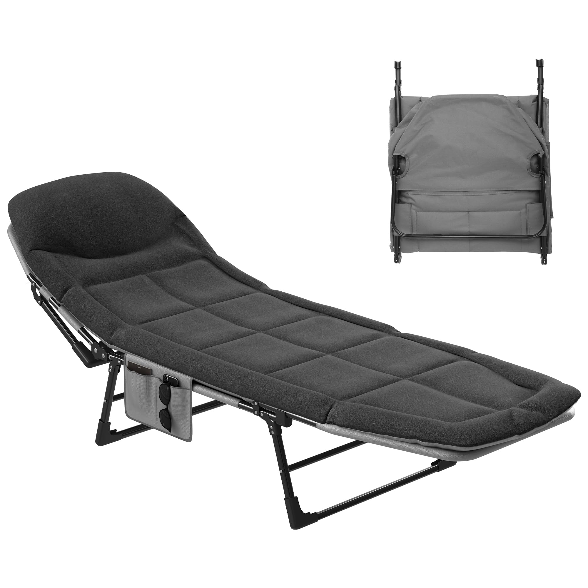 YITAHOME Tumbonas Jardin Exterior con Cojín, Plegable y Ajustable en 5 Posiciones, Tumbona Portátil & Resistente, 200x65x32cm con Carga de 200 kg para Jardines, Camping, Interiores, Negro