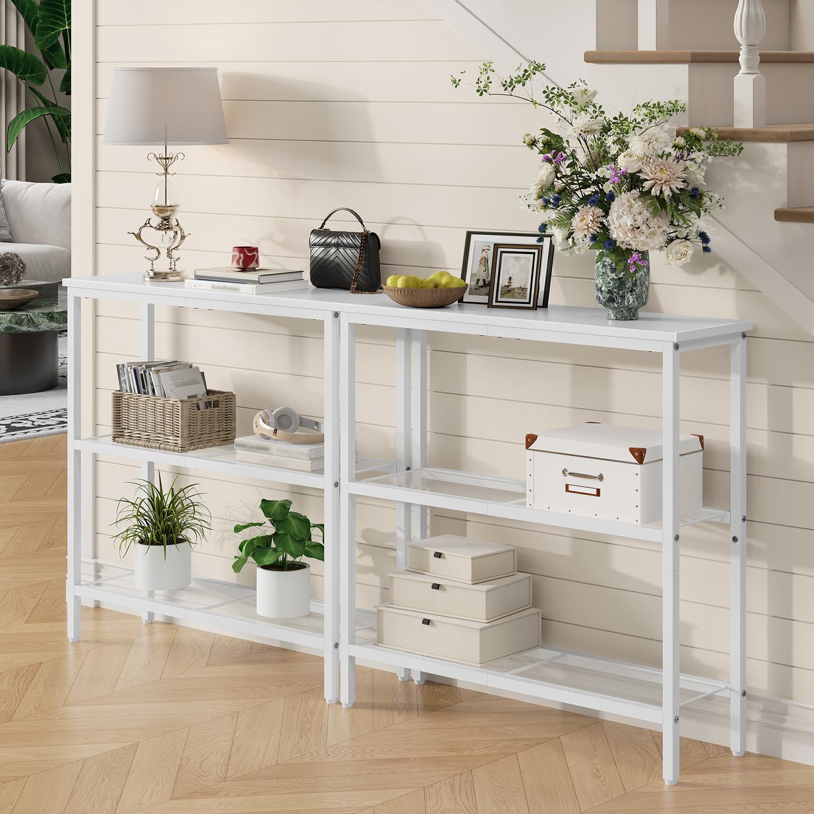 HOOBRO Mesa de Entrada Estrecha, Consola de Entrada, Mesa de Sofá, Mesa Auxiliar, Pasillo, Entrada, Salón, Blanco EWW73XG01