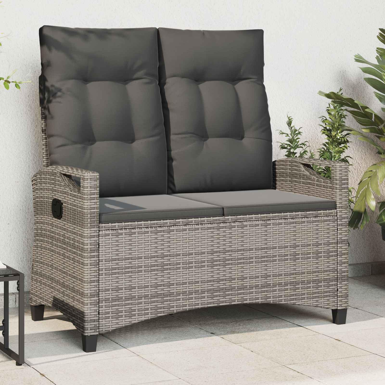 Gartenbank, neigbar, Stahlgrau und Polyester, 105 x 60 x 112 cm