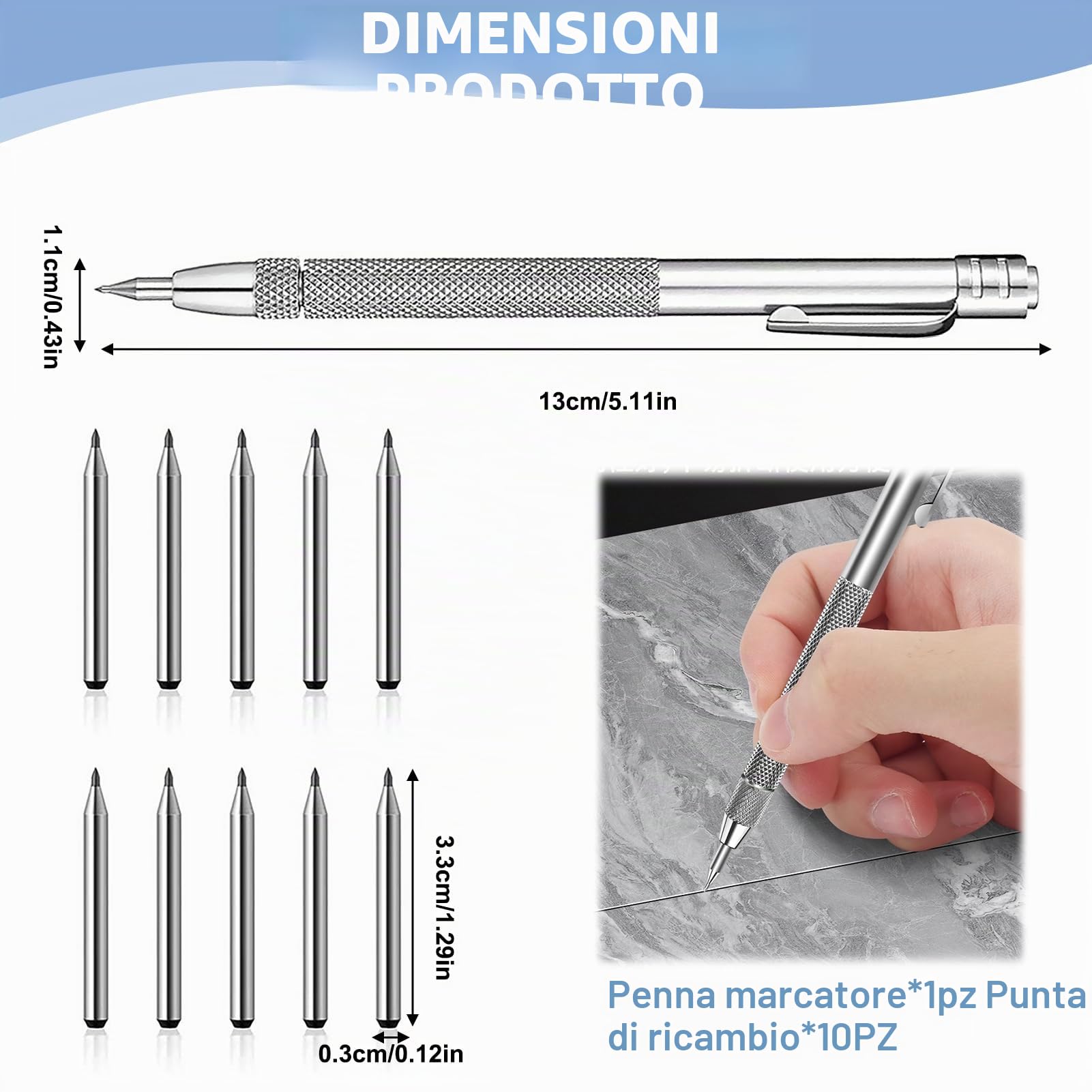 Penne per Incidere in Carburo di Tungsteno, Punta per Incidere con 10 Punte di Ricambio, Perfette per Lamiera, Vetro, Ceramica, Acciaio Temperato e Altro