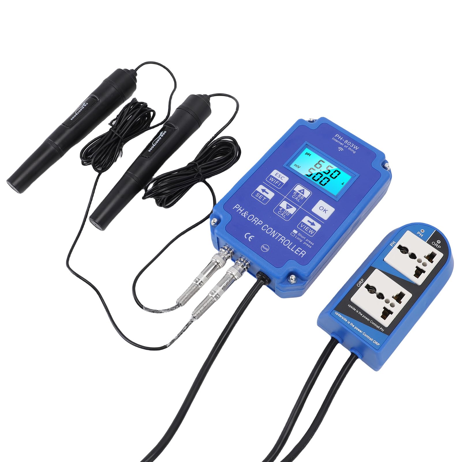 Controlador pH ORP Digital WiFi con Pantalla LCD Retroiluminada para Mediciones Precisas en Acuarios, Piscinas y Laboratorios, Montaje en Pared para Monitoreo Continuo, Sonda de Alta Precisión para