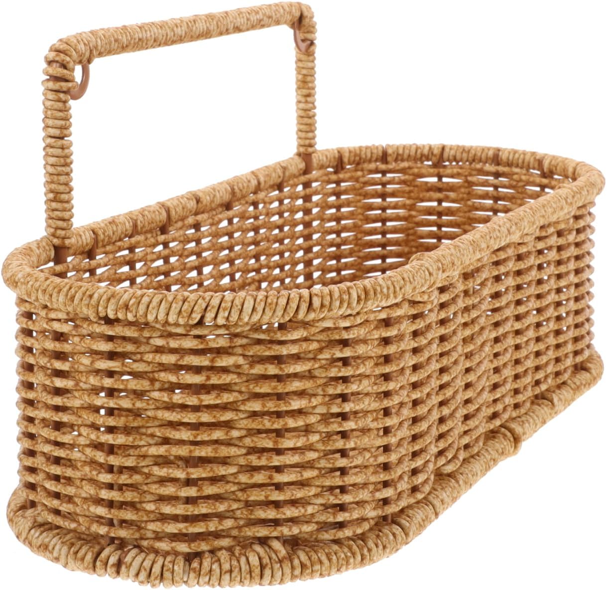 Unomor Yellow Plastic Woven Wall Hanging Basket for Bathroom Storage Oval Rattan Style Shower Caddy Organizer for Kitchen Pantry 12.60 x 5.71 Inches
