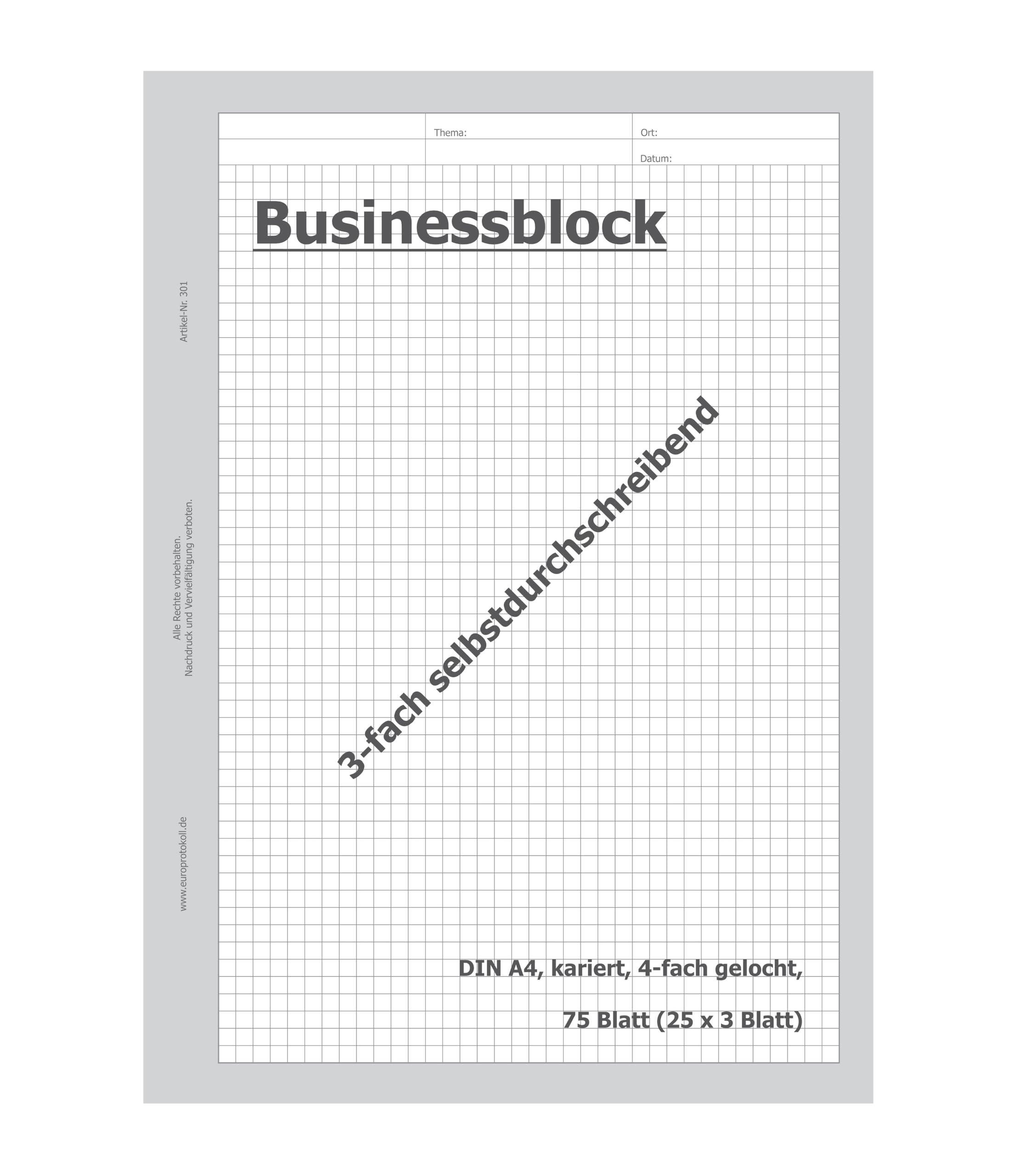 europrotokoll Karo-Durchschreibeblock, 3-fach selbstdurchschreibend, DIN A4, weiß, kariert (5er Set)
