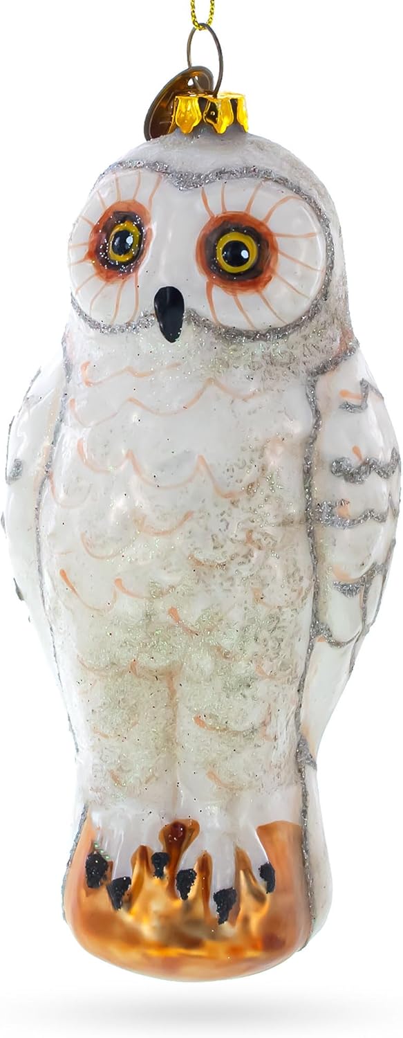 White Owl Glass Christmas Ornament