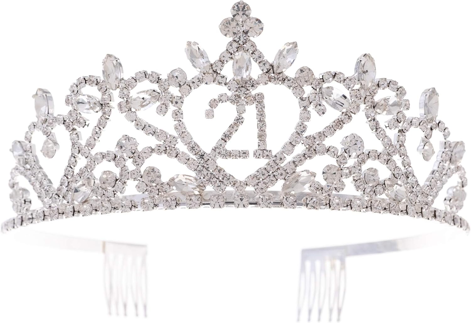 Ella Celebration 21 Tiara 21st Birthday Party Accessories Supplies, Crown Silver (Tiara) (Heart)