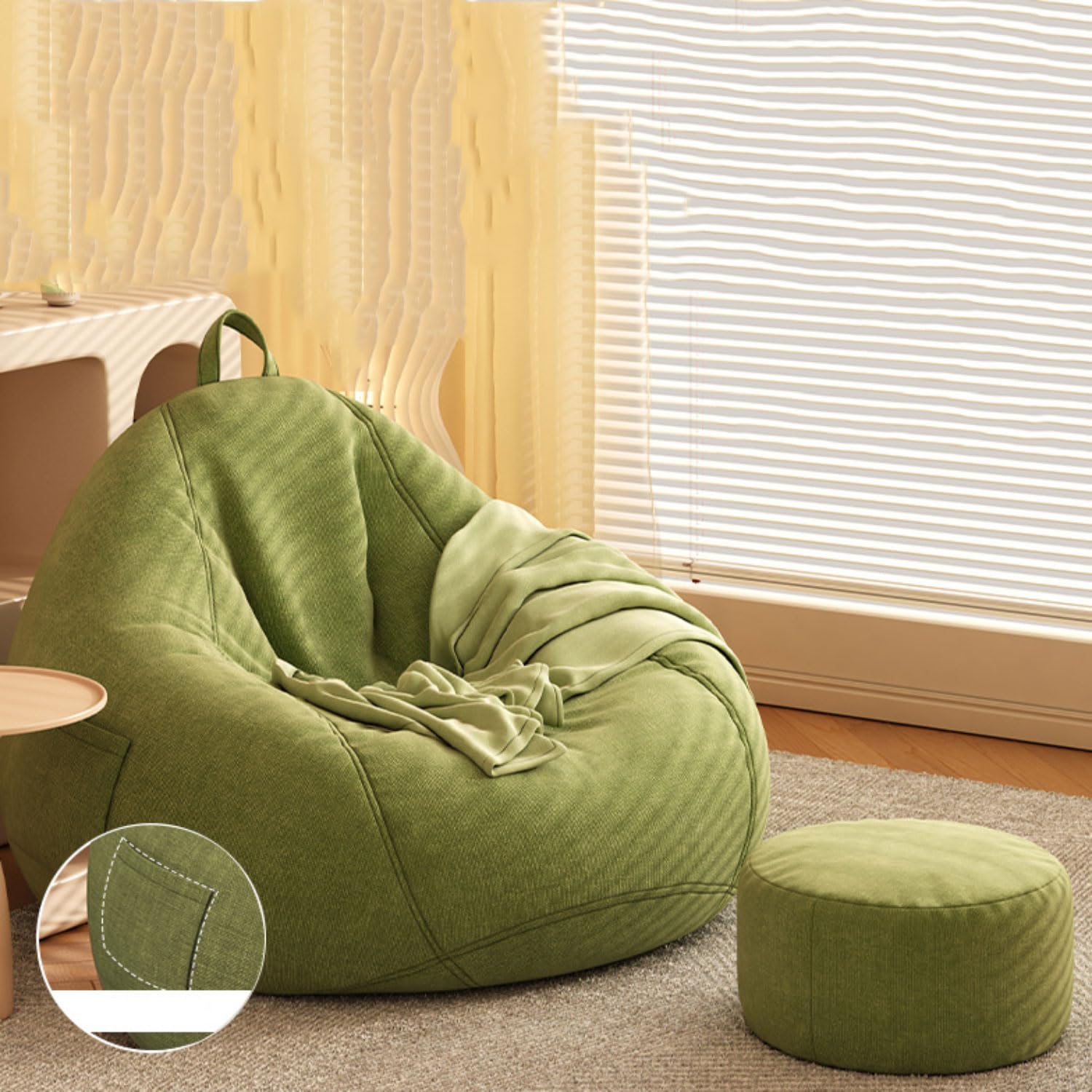 Pouf Poire en Tissu Lin Fauteuil Pouf Doux Confortable Facilement Transportable & Housse Lavable Canapé Paresseux avec Remplissage Gros Pouf Salon/Chambre pour Adulte Ado Enfant