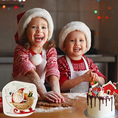 Miniatura 5 de 6 moldes de silicona para casa de jengibre de Navidad, molde de silicona para trineo de muñeco de nieve, árbol de Navidad, bolsa de la suerte,