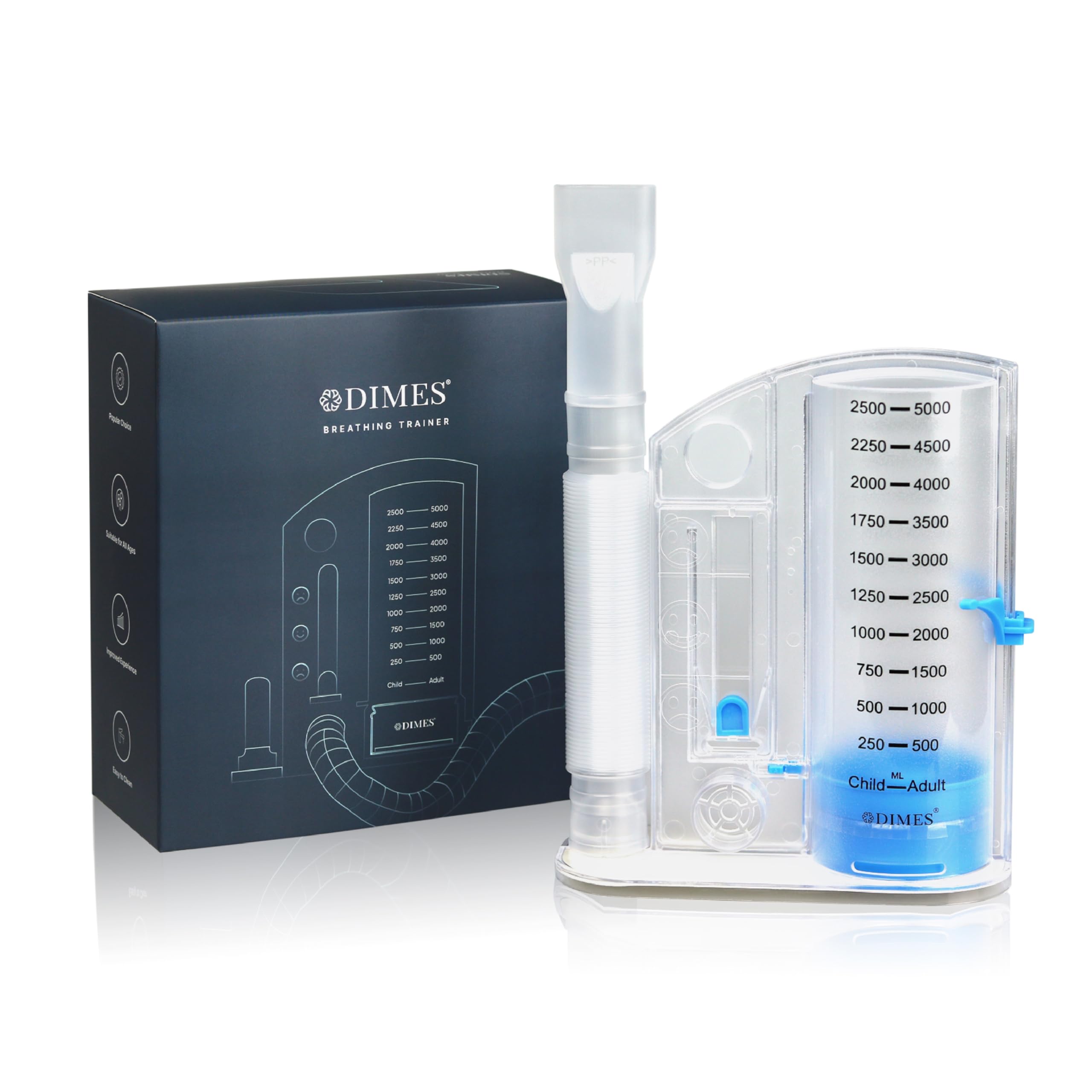 DIMES Breathing Trainer & Lung Exerciser – Lung Trainer for Improved Lung Capacity, 5000ml Volume Measurement – Suitable for Kids and Adults – Ideal for Lung Cleanse, Fitness, and Breath Control – 100